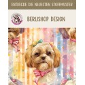 1m Coupon  Baumwolle Canvas Shih Tzu Hund Rosa Schleife Herzen Stoff 153 g/m² Meterware 160 cm Eigenproduktion Kinderstoff