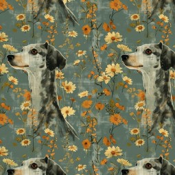 1m Coupon  Baumwolle Canvas Windhund Blumen Salbei Orange Stoff 153 g/m² Meterware 160 cm Eigenproduktion Kinder