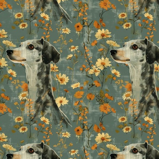 1m Coupon  Baumwolle Canvas Windhund Blumen Salbei Orange Stoff 153 g/m² Meterware 160 cm Eigenproduktion Kinder