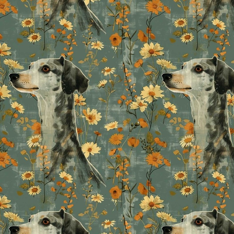 1m Coupon  Baumwolle Canvas Windhund Blumen Salbei Orange Stoff 153 g/m² Meterware 160 cm Eigenproduktion Kinder