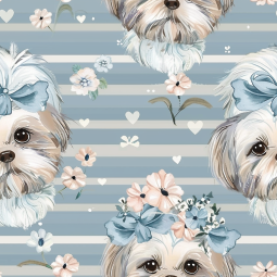 Kopie von 1m Coupon  Baumwolle Canvas Hund Blumen Streifen Blau 153 g/m² Meterware 160 cm Eigenproduktion Kinder