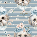 Kopie von 1m Coupon  Baumwolle Canvas Hund Blumen Streifen Blau 153 g/m² Meterware 160 cm Eigenproduktion Kinder
