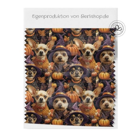1m Coupon  Baumwolle Canvas Hunde Halloween Kürbis 153 g/m² Meterware 160 cm Eigenproduktion Kinder