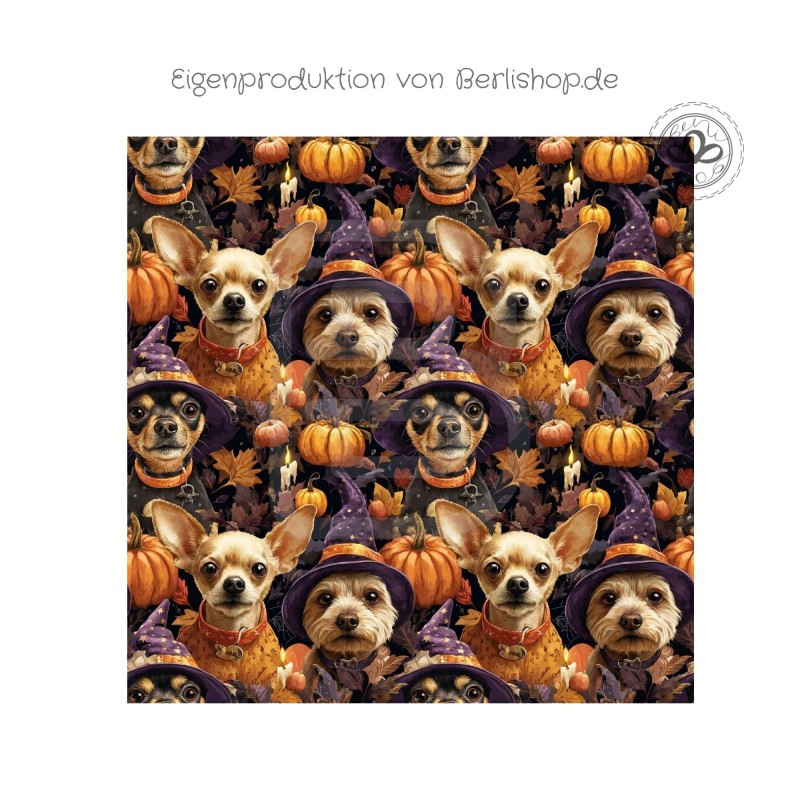 1m Coupon  Baumwolle Canvas Hunde Halloween Kürbis 153 g/m² Meterware 160 cm Eigenproduktion Kinder