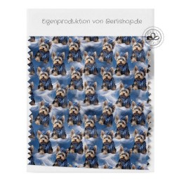 1m Coupon  Baumwolle Canvas Yorkshire Terrier Winter Schnee Blau  153 g/m² Meterware 160 cm Eigenproduktion Kinder