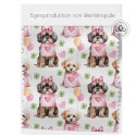1m Coupon  Baumwolle Canvas Shih Tzu Hund Herz Schleife Glücksklee 153 g/m² Meterware 160 cm Eigenproduktion Kinder