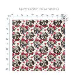 1m Coupon  Baumwolle Canvas Mops Hund Herzen Schleife Rosen 153 g/m² Meterware 160 cm Eigenproduktion Kinder