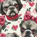 1m Coupon  Baumwolle Canvas Mops Hund Herzen Schleife Rosen 153 g/m² Meterware 160 cm Eigenproduktion Kinder