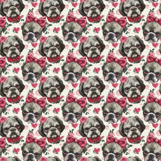 1m Coupon  Baumwolle Canvas Mops Hund Herzen Schleife Rosen 153 g/m² Meterware 160 cm Eigenproduktion Kinder
