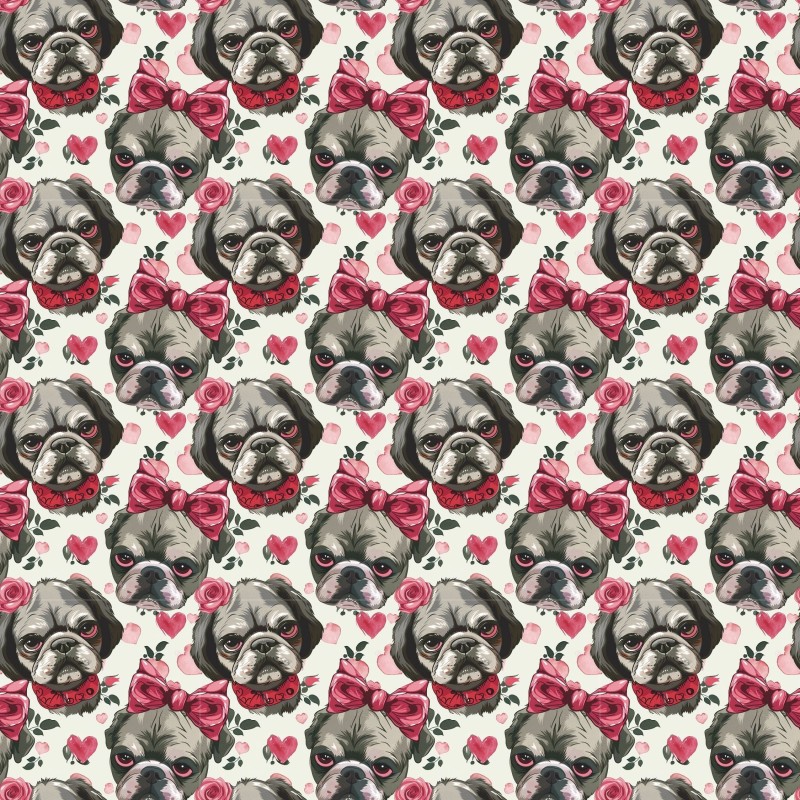 1m Coupon  Baumwolle Canvas Mops Hund Herzen Schleife Rosen 153 g/m² Meterware 160 cm Eigenproduktion Kinder