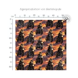 Designer Stoff Vorbestellung Biker Hund Motorrad Sunset – Hunde Stoff Meterware Eigenproduktion