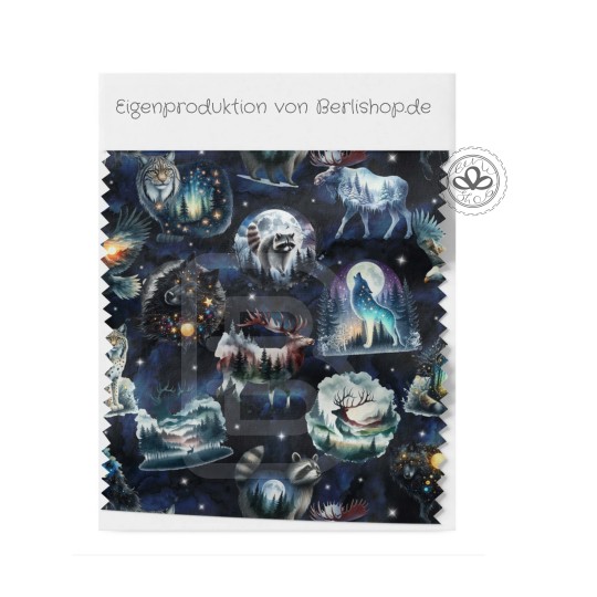 1m Coupon  Baumwolle Canvas Waldtiere Wolf Nacht Mond Sterne 153 g/m² Meterware 160 cm Eigenproduktion Kinder