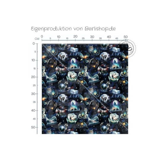 1m Coupon Baumwolle Canvas Waldtiere  Waschbär Magic Mystery Blau 153 g/m² Meterware 160 cm Eigenproduktion Kinder