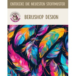 1m Coupon  Baumwolle Canvas Federn Neon Schwarz Pink Türkis 153 g/m² Meterware 160 cm Eigenproduktion Kinder