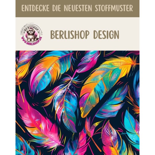 1m Coupon  Baumwolle Canvas Federn Neon Schwarz Pink Türkis 153 g/m² Meterware 160 cm Eigenproduktion Kinder
