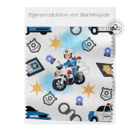 1m Coupon  Baumwolle Canvas Polizei Auto Motorrad Sterne 153 g/m² Meterware 160 cm Eigenproduktion Kinder