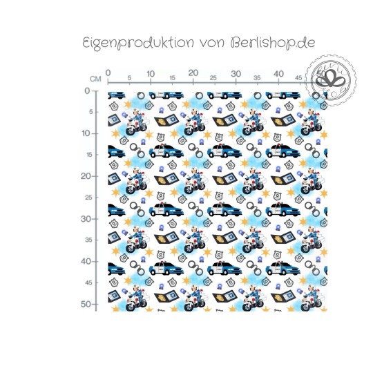 1m Coupon  Baumwolle Canvas Polizei Auto Motorrad Sterne 153 g/m² Meterware 160 cm Eigenproduktion Kinder