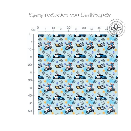 1m Coupon  Baumwolle Canvas Polizei Auto Motorrad Blau Stoff 153 g/m² Meterware 160 cm Eigenproduktion Kinder