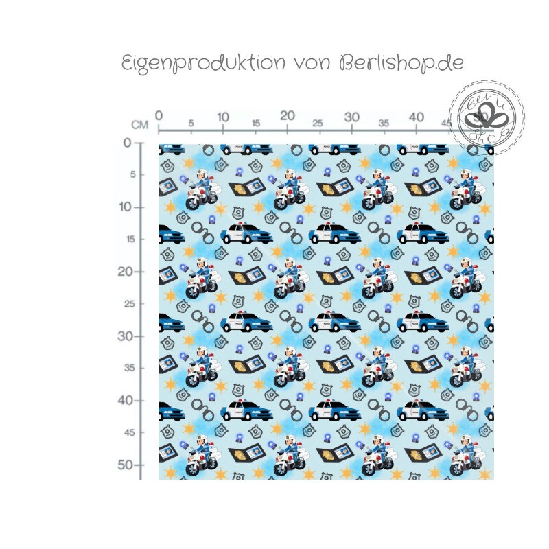 1m Coupon  Baumwolle Canvas Polizei Auto Motorrad Blau Stoff 153 g/m² Meterware 160 cm Eigenproduktion Kinder