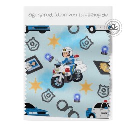 1m Coupon  Baumwolle Canvas Polizei Auto Motorrad Blau Stoff 153 g/m² Meterware 160 cm Eigenproduktion Kinder