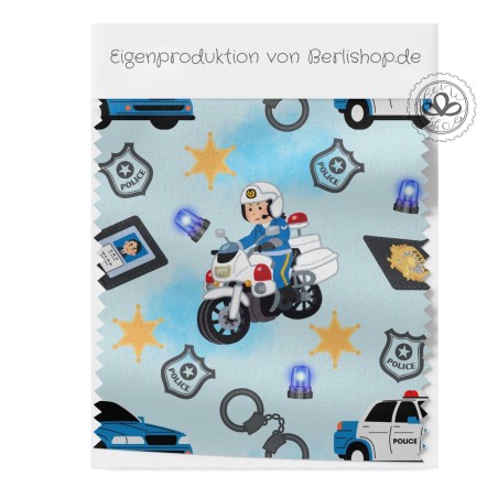 1m Coupon  Baumwolle Canvas Polizei Auto Motorrad Blau Stoff 153 g/m² Meterware 160 cm Eigenproduktion Kinder