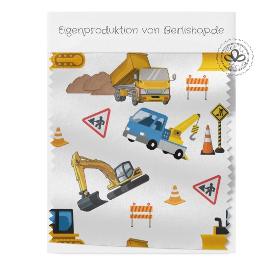 1m Coupon  Baumwolle Canvas Canvas Baustelle Bagger LKW Weiß Stoff  153 g/m² Meterware 160 cm Eigenproduktion Kinder