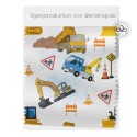 1m Coupon  Baumwolle Canvas Baustelle Bagger LKW Stoff Blau Weiss Splash 153 g/m² Meterware 160 cm Eigenproduktion Kinder