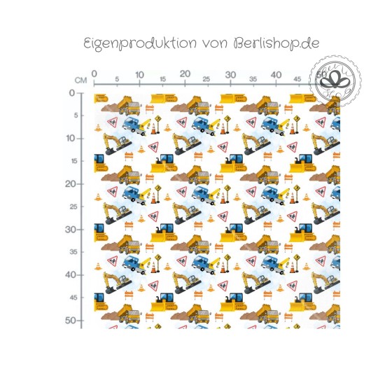 1m Coupon  Baumwolle Canvas Baustelle Bagger LKW Stoff 153 g/m² Meterware 160 cm Eigenproduktion Kinder