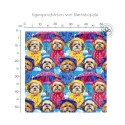 Hunde im Regen Stoff – Süße Hunde im Regenmantel mit Schirm – Farbenfrohes Design