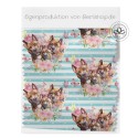 1m Coupon  Baumwolle Canvas Pittbull Braun Hunde Blumen Streifen Türkis  153 g/m² Meterware 160 cm Eigenproduktion Kinder