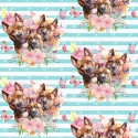 1m Coupon  Baumwolle Canvas Boxer Hunde Blumen Streifen Türkis  153 g/m² Meterware 160 cm Eigenproduktion Kinder