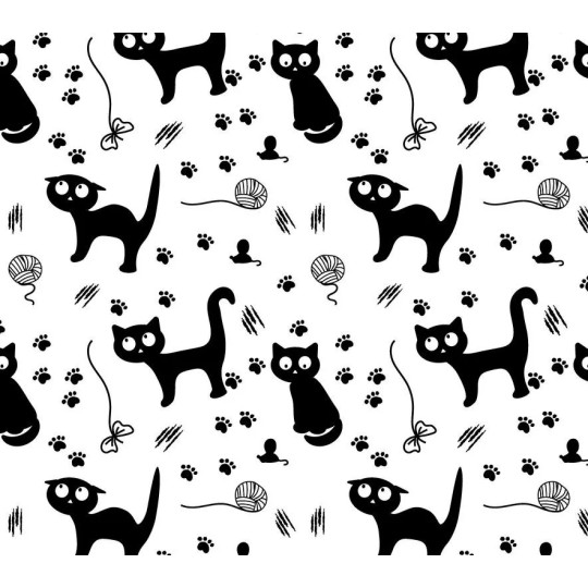 1m Coupon Baumwolle Canvas Katzen Schwarz Weiß Pfoten Stoff 153 g/m² Meterware 160 cm Eigenproduktion