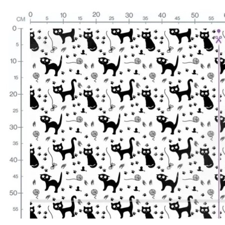 1m Coupon Baumwolle Canvas Katzen Schwarz Weiß Pfoten Stoff 153 g/m² Meterware 160 cm Eigenproduktion