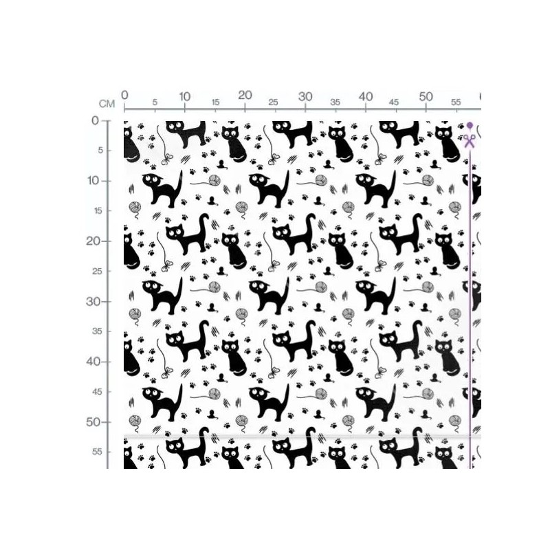 1m Coupon Baumwolle Canvas Katzen Schwarz Weiß Pfoten Stoff 153 g/m² Meterware 160 cm Eigenproduktion