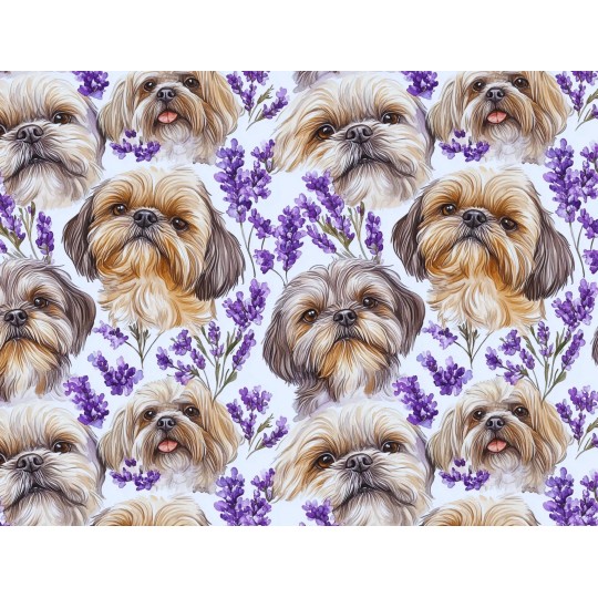 1m Coupon  Baumwolle Canvas Shih Tzu Lavendel Blumen Stoff 153 g/m² Meterware 160 cm Eigenproduktion Kinder