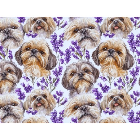 1m Coupon  Baumwolle Canvas Shih Tzu Lavendel Blumen Stoff 153 g/m² Meterware 160 cm Eigenproduktion Kinder