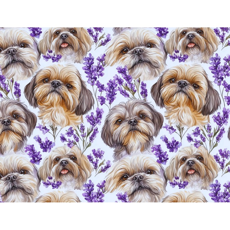 1m Coupon  Baumwolle Canvas Shih Tzu Lavendel Blumen Stoff 153 g/m² Meterware 160 cm Eigenproduktion Kinder