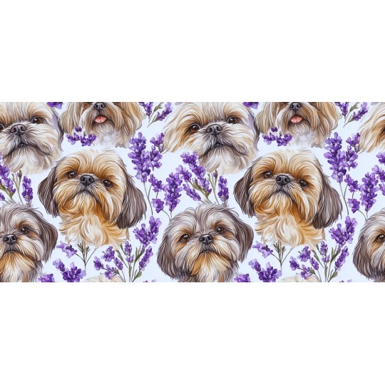 1m Coupon  Baumwolle Canvas Shih Tzu Lavendel Blumen Stoff 153 g/m² Meterware 160 cm Eigenproduktion Kinder