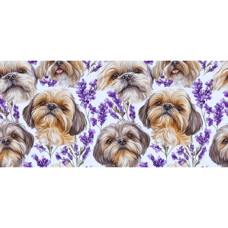 1m Coupon  Baumwolle Canvas Shih Tzu Lavendel Blumen Stoff 153 g/m² Meterware 160 cm Eigenproduktion Kinder
