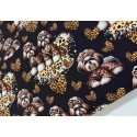 Oxford wasserfester Stoff Hunde–Shih Tzu Leoprint  Herzen Schwarz/Braun –210 g/m –150cm Meterware