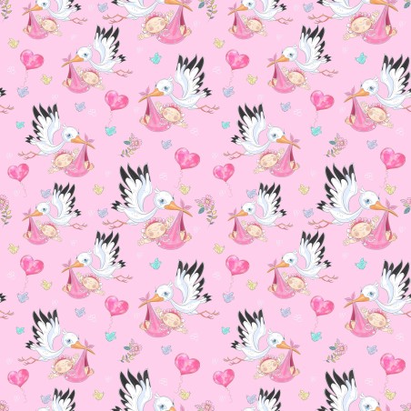 1m Coupon Baumwolle Canvas Storch Baby Rosa Herzen Stoff 153 g/m² Meterware 160 cm Eigenproduktion