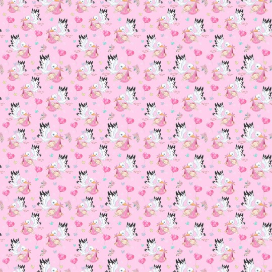 1m Coupon Baumwolle Canvas Storch Baby Rosa Herzen Stoff 153 g/m² Meterware 160 cm Eigenproduktion