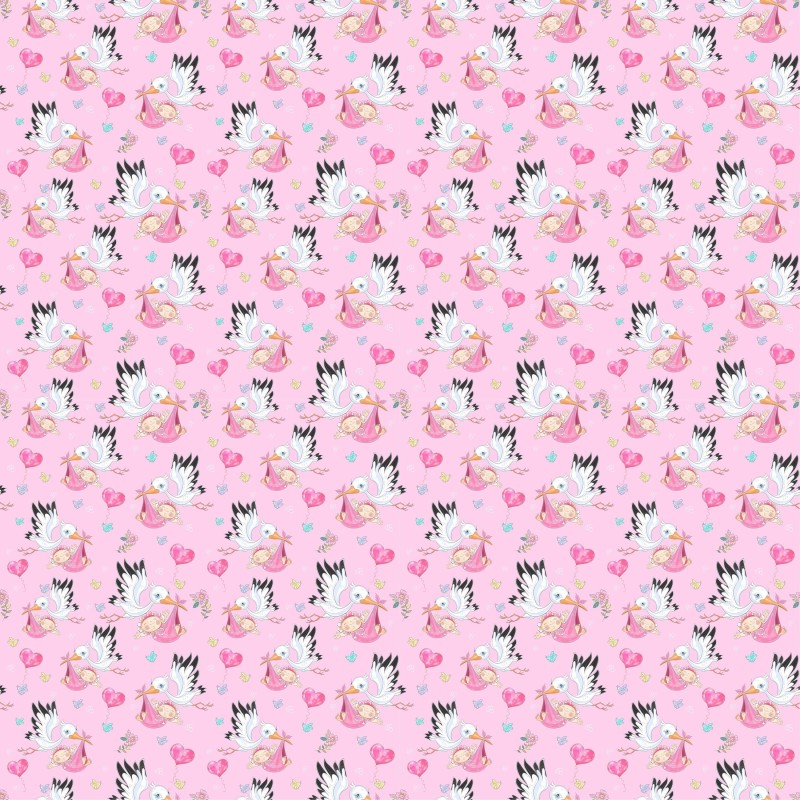 1m Coupon Baumwolle Canvas Storch Baby Rosa Herzen Stoff 153 g/m² Meterware 160 cm Eigenproduktion
