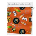 1m Coupon  Baumwolle Canvas Gamer Level Up Orange Stoff 153 g/m² Meterware 160 cm Eigenproduktion Kinder
