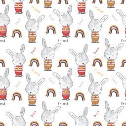 1m Coupon  Baumwolle Canvas Hase Regenbogen Best Friend Stoff 153 g/m² Meterware 160 cm Eigenproduktion Kinder