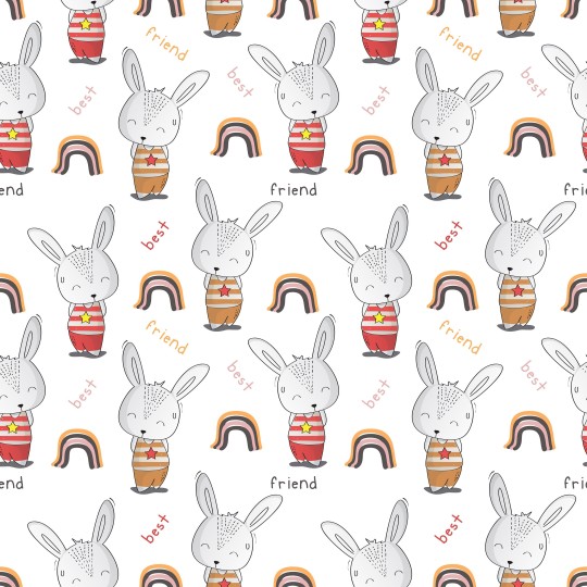 1m Coupon  Baumwolle Canvas Hase Regenbogen Best Friend Stoff 153 g/m² Meterware 160 cm Eigenproduktion Kinder