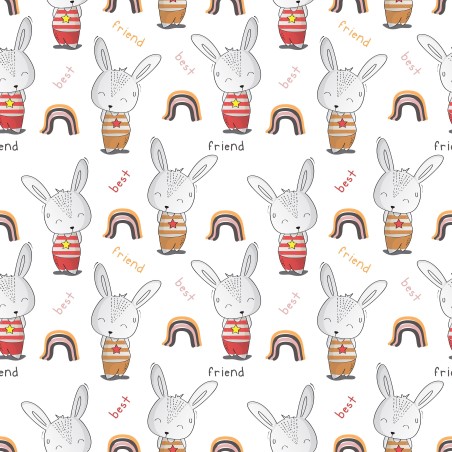 1m Coupon  Baumwolle Canvas Hase Regenbogen Best Friend Stoff 153 g/m² Meterware 160 cm Eigenproduktion Kinder