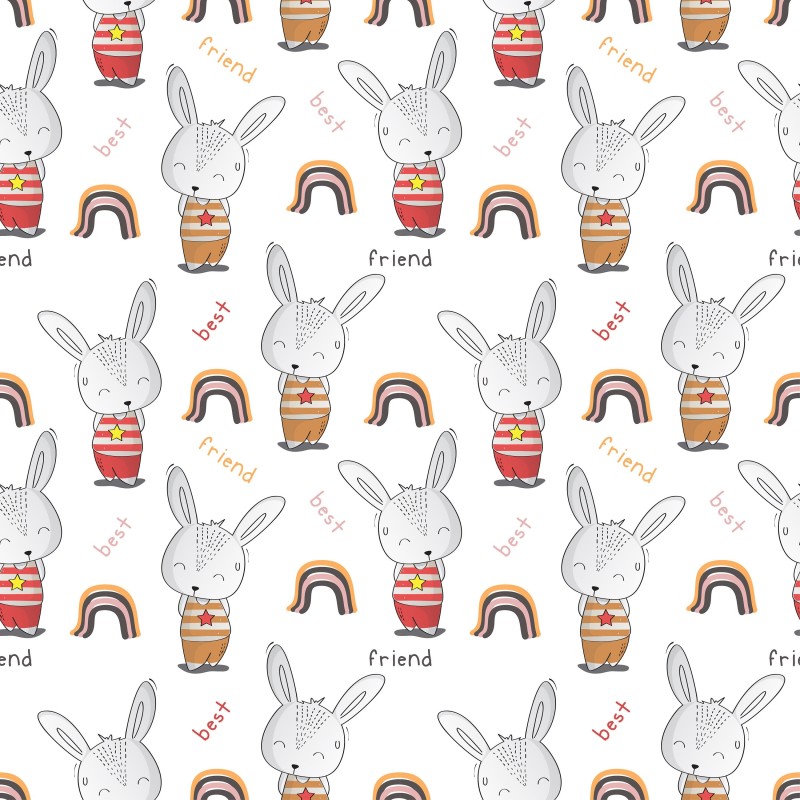 1m Coupon  Baumwolle Canvas Hase Regenbogen Best Friend Stoff 153 g/m² Meterware 160 cm Eigenproduktion Kinder