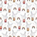 1m Coupon  Baumwolle Canvas Hase Regenbogen Best Friend Stoff 153 g/m² Meterware 160 cm Eigenproduktion Kinder