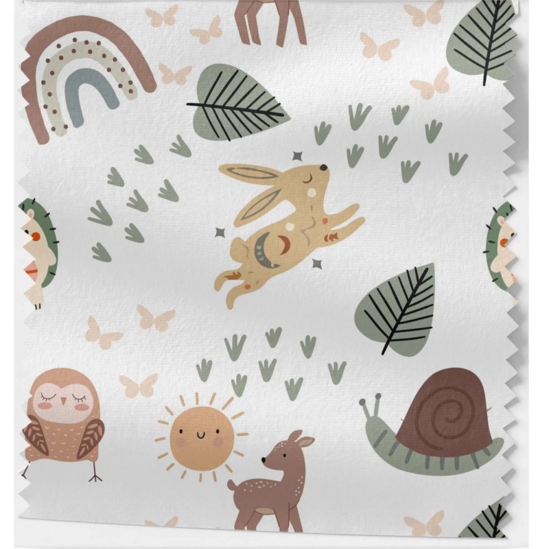 1m Coupon  Baumwolle Canvas Waldtiere Boho Regenbogen Weiß Stoff 153 g/m² Meterware 160 cm Eigenproduktion Kinder